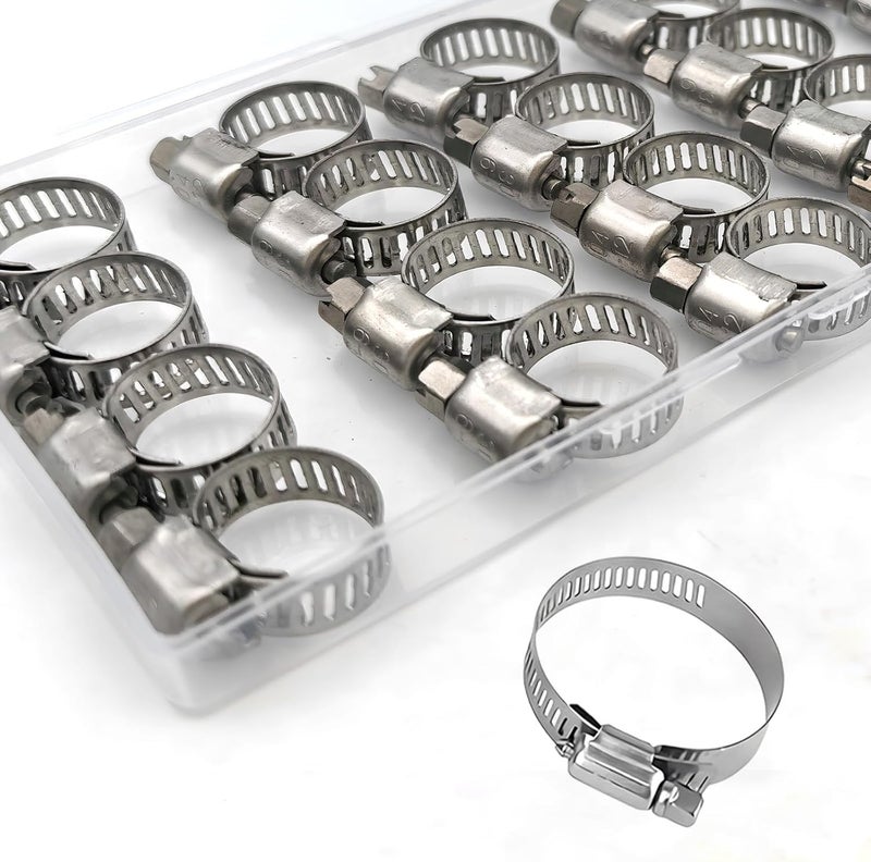 Haespot Hose Clamps 20PCS, Stainless Steel, Radiator Hose Clamps, Small Size, 1/2– 3/4"(13-19mm) Worm Gear Hose Clamp Kit,Small Metal Pipe Clamps Set for Automotive,Plumbing,Intercooler - Image 1
